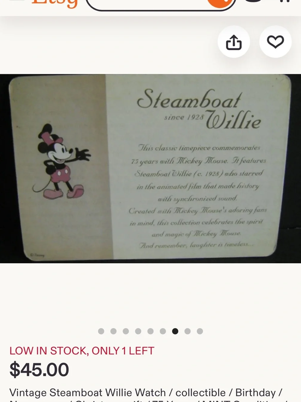 Steamboat Willie 1928 Mouse Character Watch with Brown Strap in working Conditio